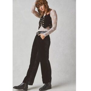 Free People Sign of the Times Button Vest Western Embroidered Velvet Suit Set 0